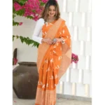 Generic Women's Silk Printed Saree With Unstitched Blouse 5.5Mtr (Orange) - Image 3