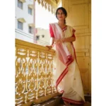 Generic Women's Cotton  Printed Saree With Unstitched Blouse 5.5Mtr (White) - Image 3