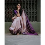 Generic Women's Silk Printed Saree With Unstitched Blouse 5.5Mtr (Purple) - Image 3