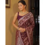 Generic Women's Silk Printed Saree With Unstitched Blouse 5.5Mtr (Maroon) - Image 3