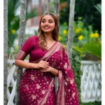 Generic Women's Silk Printed Saree With Unstitched Blouse 5.5Mtr (Wine) - Image 2