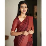 Generic Women's Silk Printed Saree With Unstitched Blouse 5.5Mtr (Maroon) - Image 2