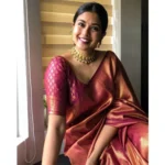 Generic Women's Silk Printed Saree With Unstitched Blouse 5.5Mtr (Maroon) - Image 2