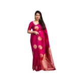 Generic Women's Silk Printed Saree With Unstitched Blouse 5.5Mtr (Pink) - Image 3