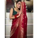 Generic Women's Silk Printed Saree With Unstitched Blouse 5.5Mtr (Red) - Image 3