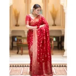 Generic Women's Silk Printed Saree With Unstitched Blouse 5.5Mtr (Red) - Image 2