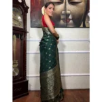 Generic Women's Silk Printed Saree With Unstitched Blouse 5.5Mtr (Green) - Image 2
