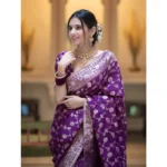 Generic Women's Silk Printed Saree With Unstitched Blouse 5.5Mtr (Purple) - Image 2