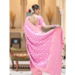 Generic Women's Silk Printed Saree With Unstitched Blouse 5.5Mtr (Pink) - Image 3