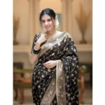 Generic Women's Silk Printed Saree With Unstitched Blouse 5.5Mtr (Black) - Image 3
