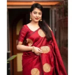 Generic Women's Silk Printed Saree With Unstitched Blouse 5.5Mtr (Red) - Image 2