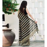 Generic Women's Silk Printed Saree With Unstitched Blouse 5.5Mtr (Gold-Black) - Image 3