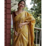 Generic Women's Silk Printed Saree With Unstitched Blouse 5.5Mtr (Yellow) - Image 2