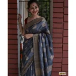 Generic Women's Silk Printed Saree With Unstitched Blouse 5.5Mtr (Grey) - Image 2