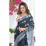 Generic Women's Silk Printed Saree With Unstitched Blouse 5.5Mtr (Black) - Image 2