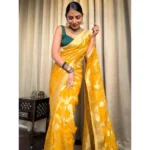Generic Women's Silk Printed Saree With Unstitched Blouse 5.5Mtr (Gold Yellow) - Image 3