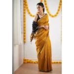 Generic Women's Cotton  Printed Saree With Unstitched Blouse 5.5Mtr (Yellow) - Image 3