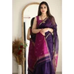 Generic Women's Cotton  Printed Saree With Unstitched Blouse 5.5Mtr (Navy Blue) - Image 2