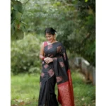 Black Red Printed Saree - Angle 3