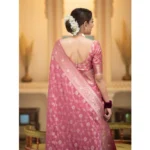 Generic Women's Silk Printed Saree With Unstitched Blouse 5.5Mtr (Peach) - Image 3