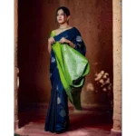 Generic Women's Silk Printed Saree With Unstitched Blouse 5.5Mtr (Navy Blue) - Image 3