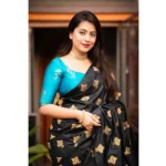 Generic Women's Silk Printed Saree With Unstitched Blouse 5.5Mtr (Sky Blue) - Image 3