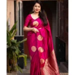 Generic Women's Silk Printed Saree With Unstitched Blouse 5.5Mtr (Pink) - Image 2