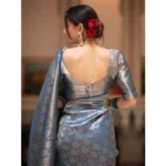 Generic Women's Silk Printed Saree With Unstitched Blouse 5.5Mtr (Rama) - Image 2