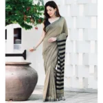 Generic Women's Silk Printed Saree With Unstitched Blouse 5.5Mtr (Gold-Black) - Image 2