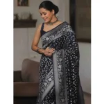 Generic Women's Silk Printed Saree With Unstitched Blouse 5.5Mtr (Navy Blue) - Image 2