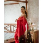 Generic Women's Cotton  Printed Saree With Unstitched Blouse 5.5Mtr (Red) - Image 3