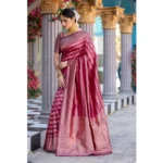 Generic Women's Silk Printed Saree With Unstitched Blouse 5.5Mtr (Pink) - Image 2