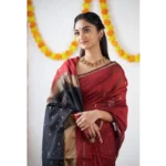 Generic Women's Cotton  Printed Saree With Unstitched Blouse 5.5Mtr (Red) - Image 3