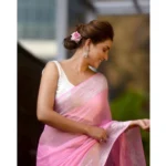 Generic Women's Cotton  Printed Saree With Unstitched Blouse 5.5Mtr (Pink) - Image 2