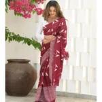 Generic Women's Silk Printed Saree With Unstitched Blouse 5.5Mtr (Maroon) - Image 2