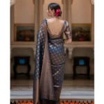 Generic Women's Silk Printed Saree With Unstitched Blouse 5.5Mtr (Blue) - Image 2
