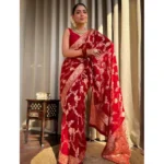 Generic Women's Silk Printed Saree With Unstitched Blouse 5.5Mtr (Red) - Image 2