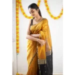 Generic Women's Cotton  Printed Saree With Unstitched Blouse 5.5Mtr (Yellow) - Image 2