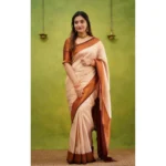 Generic Women's Silk Printed Saree With Unstitched Blouse 5.5Mtr (Cream) - Image 2