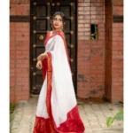 Generic Women's Silk Printed Saree With Unstitched Blouse 5.5Mtr (White) - Image 2