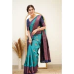 Generic Women's Silk Printed Saree With Unstitched Blouse 5.5Mtr (Rama) - Image 3