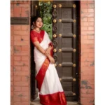 Generic Women's Silk Printed Saree With Unstitched Blouse 5.5Mtr (White) - Image 3