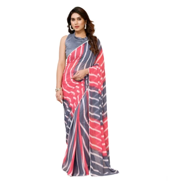 Pink Georgette Striped Ready-to-Wear Saree with Unstitched Blouse