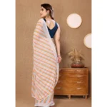 Generic Women's Small Lace Georgette Striped Ready-to-Wear Saree With Unstitched Blouse 5.5 Mtr (Orange) - Image 3