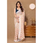 Orange Striped Georgette Ready-to-Wear Saree with Unstitched Blouse