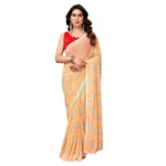 Yellow Striped Georgette Ready-to-Wear Saree with Unstitched Blouse