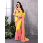 Pink Yellow Solid Georgette Ready-to-Wear Saree with Unstitched Blouse
