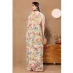 Generic Women's Small Lace Georgette Printed Ready-to-Wear Saree With Unstitched Blouse 5.5 Mtr (Off White) - Image 3