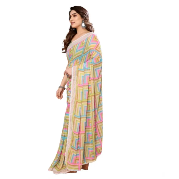 Green Georgette Printed Ready-to-Wear Saree with Lace