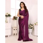 Purple Black Striped Ready-to-Wear Saree